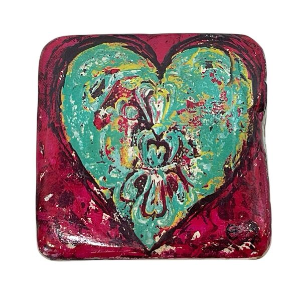 Handcrafted Coaster Set Whimsical 4"x4" Emily Little - Little e Studio W Holder - Picture 6 of 14